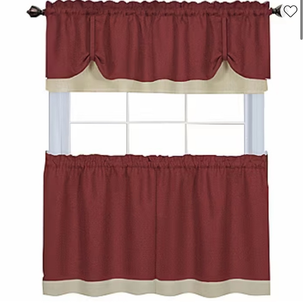 Darcy 3 Piece Tier & Valance Set Burgundy and Cream